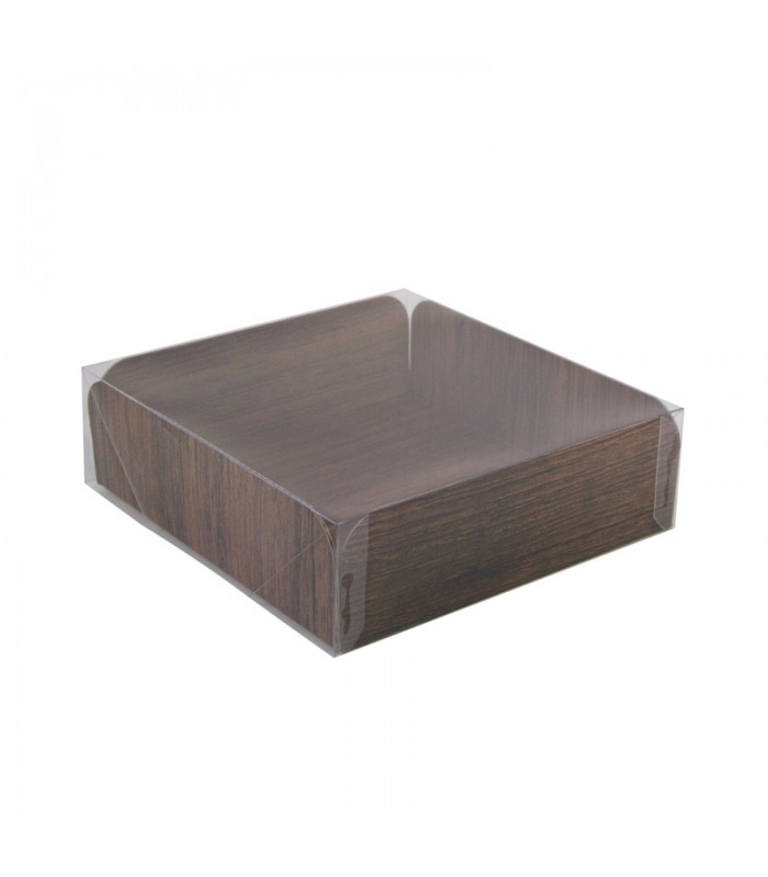 Carré rainé carton décor bois double face+Couv. PET  203,2x203,2mm H63,5mm -50Pcs