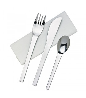 Kit couverts Noxcut en inox 4/1: couteau fourchette cuillère à soupe et serviette, emballage papier 230x60mm H25mm -250Pcs