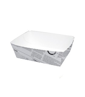 Barquette en carton blanc impression journal 90x60mm H40mm 300ml -250Pcs