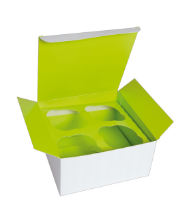 Boîte carton cup cake avec insert vert (pour 4 pcs) 170x170mm H85mm