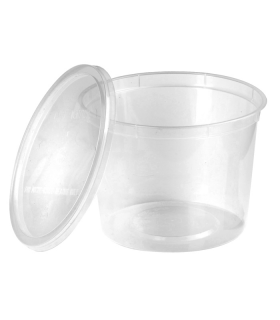 Boite plastique PP ronde transparente avec couvercle  H86mm 650ml