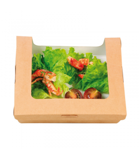 Boite salade carton kraft brun à fenêtre  180x160mm H40mm 1000ml