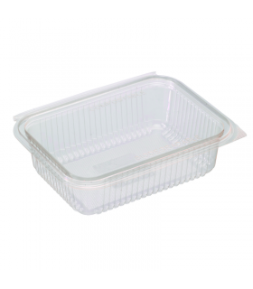 Barquette rectangulaire PLA transparente avec couvercle attaché  188x143mm H52mm 750ml