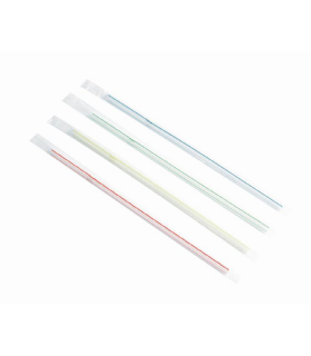 Paille plastique PP flexible blanche striée rouge et vert en emballage papier  H210mm