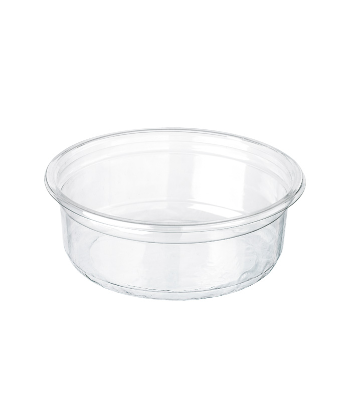 Pot Deli rond plastique PET transparent avec couvercle rentrant  H61mm 250ml