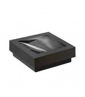 Boîte "Kray" carrée carton noir avec couvercle à fenêtre 115x115mm H40mm 410ml
