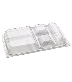 Boîte repas plastique PET transparent 4 compartiments 330x210mm H50mm