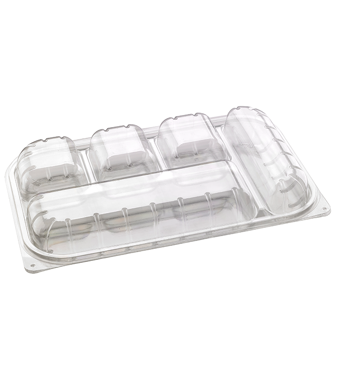 Boite repas plastique PET transparent 5 compartiments  330x210mm H50mm