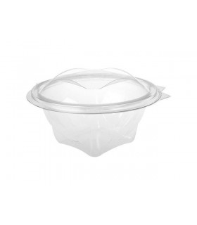 Saladier rond transparent plastique PET avec couvercle attaché  H72mm 250ml