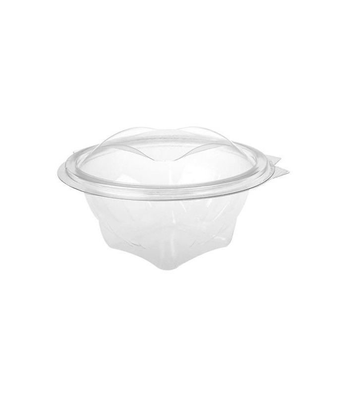 Saladier rond transparent plastique PET avec couvercle attaché  H72mm 250ml