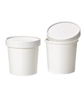 Pot carton blanc chaud et froid avec couvercle carton  H140mm 960ml