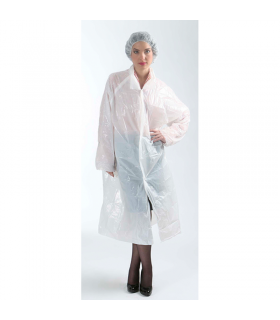 Blouse visiteur plastique PE blanche en sachet (taille unique) 115x90mm H15mm