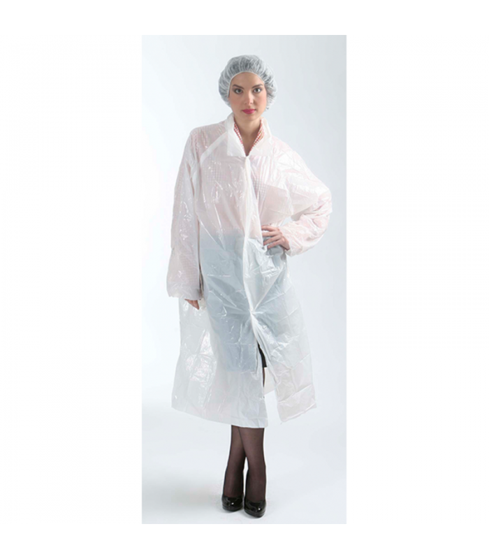 Blouse visiteur plastique PE blanche en sachet (taille unique) 115x90mm H15mm