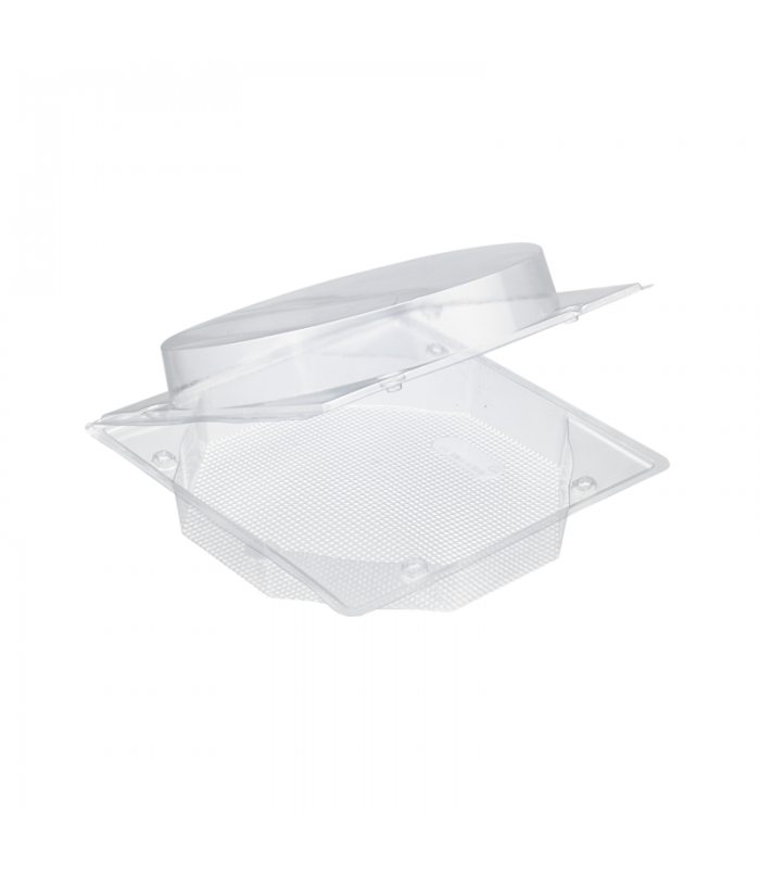 Boite blister plastique transparente avec couvercle charnière pour gâteau 26cm 315x315mm H110mm