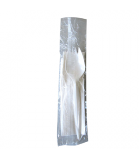 KIT COMBINE CUILLERE/FOURCH + SERVIETTE BLANCHE 25X25 X1000