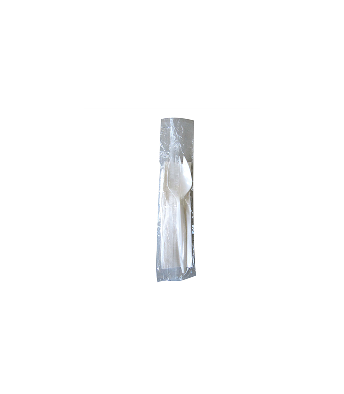 KIT COMBINE CUILLERE/FOURCH + SERVIETTE BLANCHE 25X25 X1000