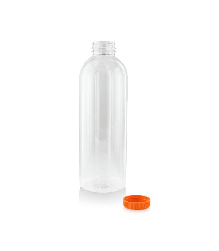 Bouteille transparente en plastique PET avec bouchon orange 38x80mm H244mm 1000ml