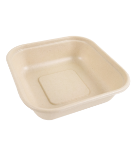 Barquette scellable pulpe rectangulaire brune laminée PLA  163x163mm H40mm 800ml