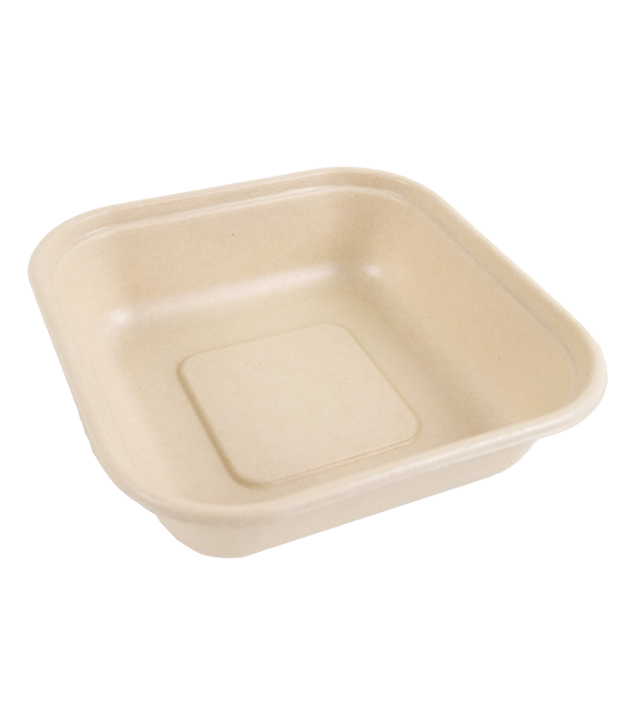 Barquette scellable pulpe rectangulaire brune laminée PLA  163x163mm H40mm 800ml