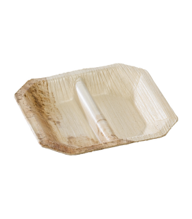 Coupelle carrée en palmier 2 compartiments  100x100mm H15mm - 100Pcs