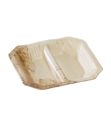 Coupelle carrée en palmier 2 compartiments  100x100mm H15mm - 100Pcs Coupelle carrée en palmier 2 compartiments  100x100mm H15mm - 100Pcs