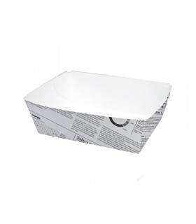 Barquette en carton blanc impression journal 120x70mm H43mm 510ml - 250Pcs