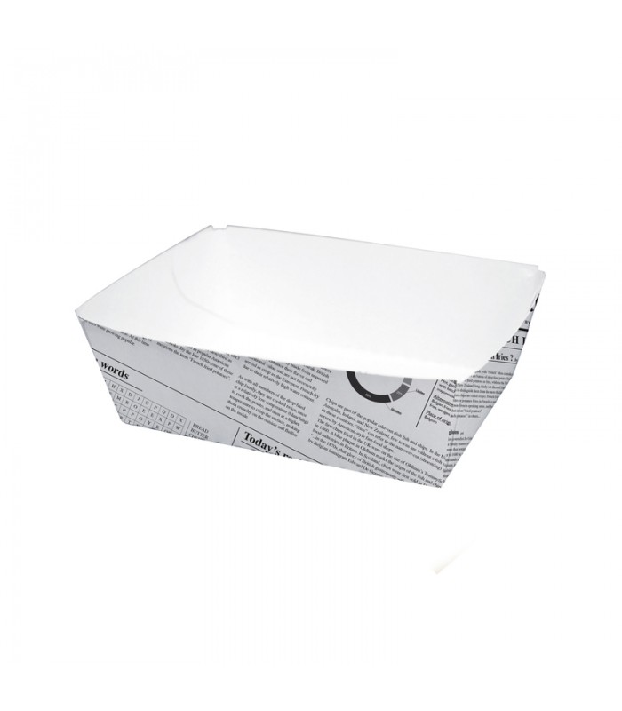 Barquette en carton blanc impression journal 120x70mm H43mm 510ml - 250Pcs