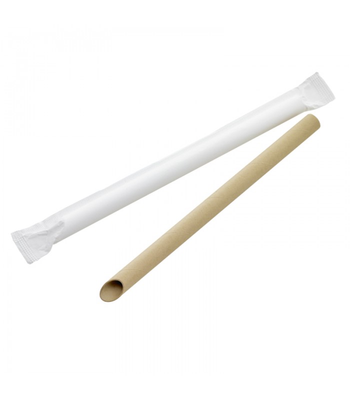 Paille biseautée Kraft pour Bubble Tea - emballage individuel  H200mm - 3000Pcs