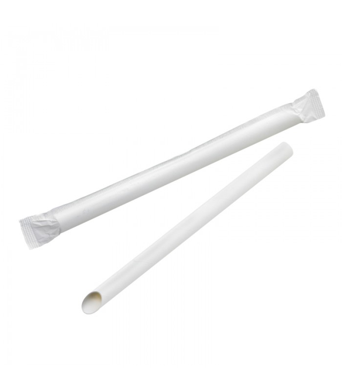 Paille biseautée blanche pour Bubble Tea - emballage individuel  H200mm - 3000Pcs