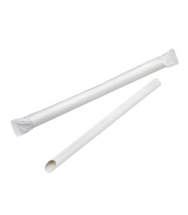 Paille biseautée blanche pour Bubble Tea - emballage individuel  H200mm - 3000Pcs