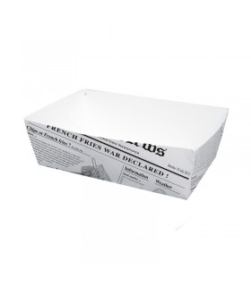Barquette en carton blanc impression journal 150x90mm H50mm 850ml -250Pcs