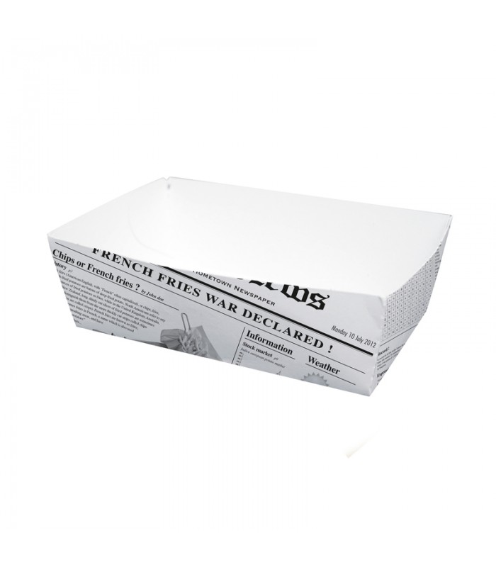 Barquette en carton blanc impression journal 150x90mm H50mm 850ml -250Pcs