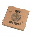 Boite à pizza carton brun 350 gsm décor "Hot and Tasty"  330x330mm H40mm-100Pcs