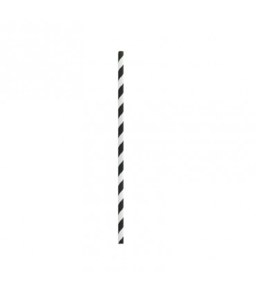 Paille papier noir/blanc  6mm  H197mm - 300Pcs