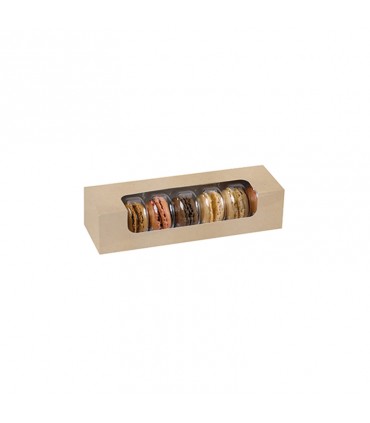 Boite carton brun 7 macarons avec fenêtre PLA  215x68mm H48mm - 250Pcs