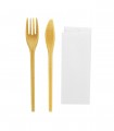 WOODARY Kit couverts réemployable bois composite: couteau fourchette serviette, emballage kraft  250-250Pcs