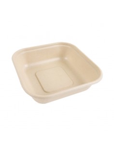 Barquette scellable pulpe rectangulaire brune laminée PLA  163x163mm H40mm 800ml
