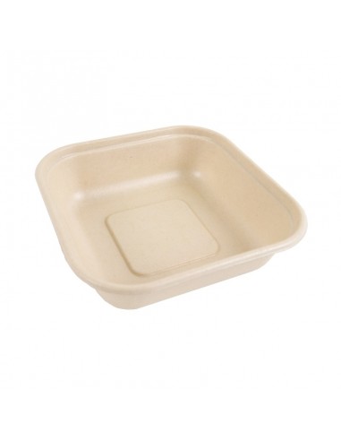 Barquette scellable pulpe rectangulaire brune laminée PLA  163x163mm H40mm 800ml
